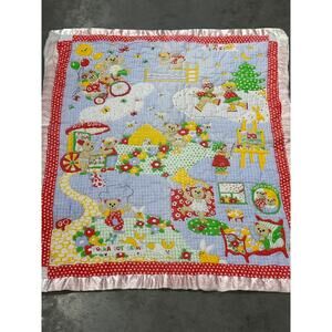 Polka Dot Bears Baby Blanket 31x40" Bright Colors Cute Animals ~ 260324-WH 999